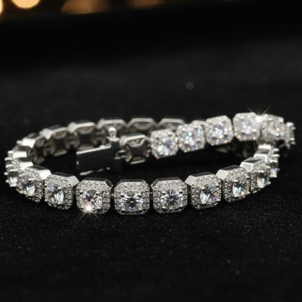 925 Silver, 11.5CTW Ice Cube Moissanite Bracelet - 8.5”